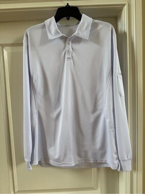 DEYEEK White Polo Casual Collared Long Sleeve Lightweight Shirt Mens Large
